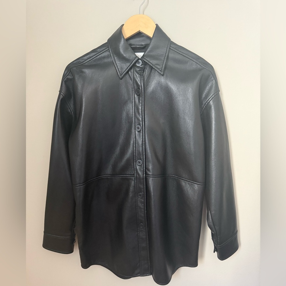 Aritzia Babaton Pelli Faux Leather Shirt Jacket Black XS - Picture 3 of 11